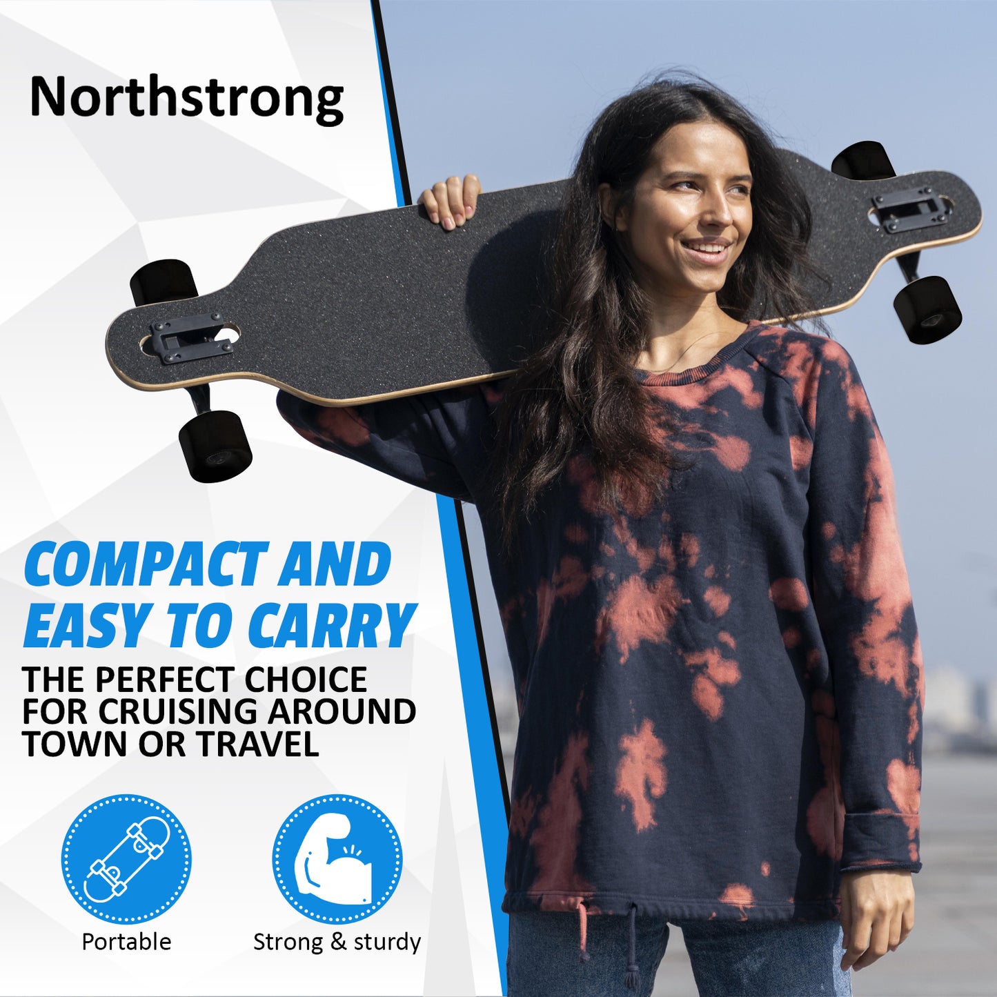 Longboard | 104 cm | Northstrong | zwart | rode wielen