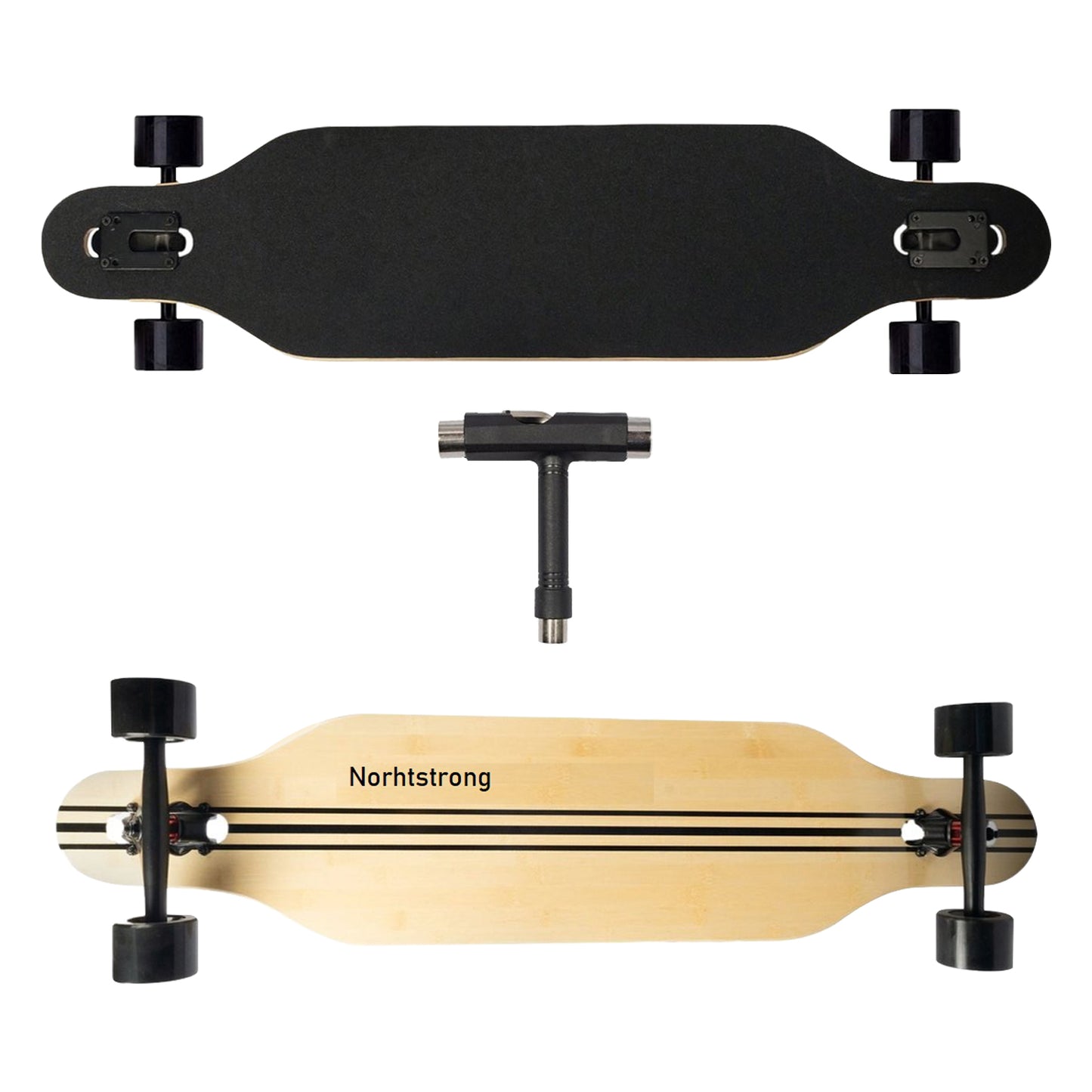 Longboard | 104 cm | Northstrong | zwart | zwarte wielen