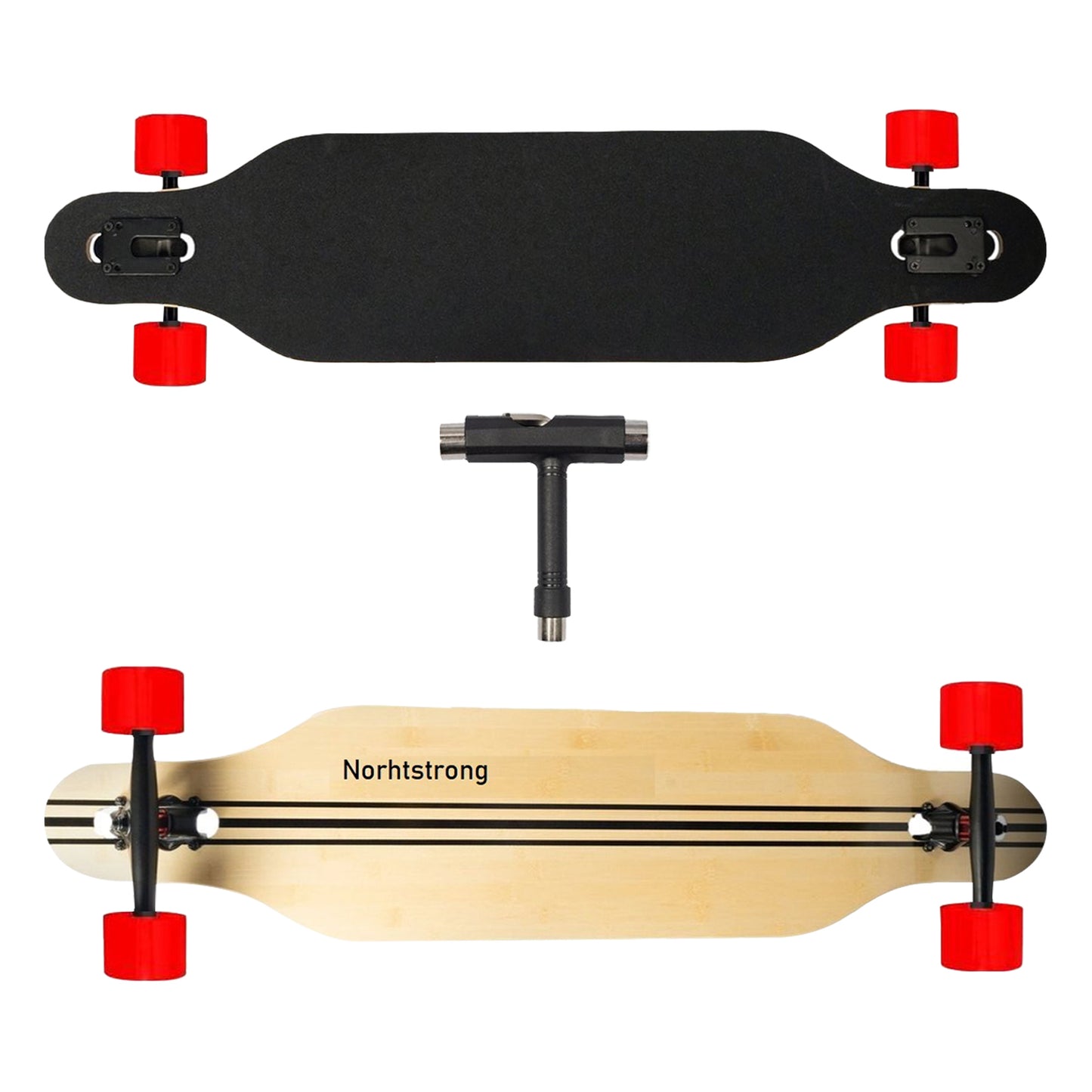 Longboard | 104 cm | Northstrong | zwart | rode wielen