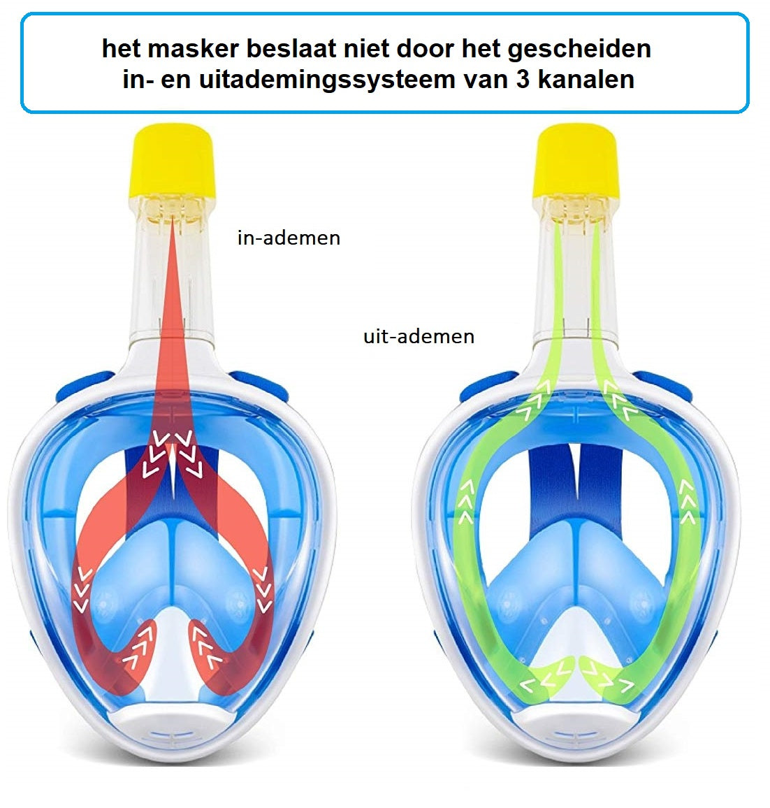 Campingwise Full face duikmasker - snorkelmasker - blauw - maat S/M - met Draagnet