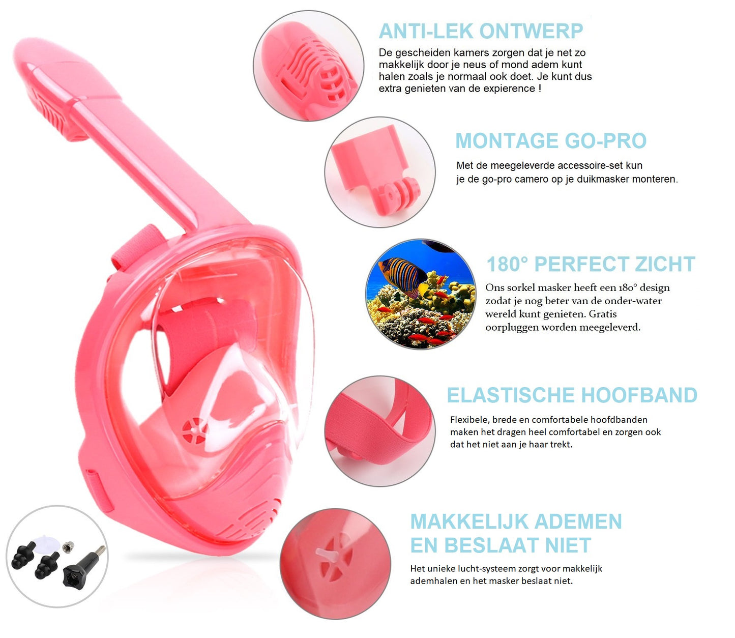 Campingwise full face duikmasker |voor KIDS |roze | Maat XS